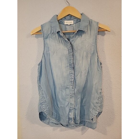 Bella Dahl Sleeveless Chambray Button Down Collared Top Blue Size Medium Tank - Picture 1 of 6